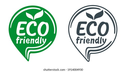 Eco friendly green stamp in pin form for healthy or natural food products, cosmetics, packaging marking or clear technology - isolated vector emblem
