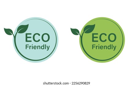 Eco Friendly Green Stamp Set. Ecological Organic Plant Symbol. Bio Plant Emblem. Environmental Conservation Label. Natural Green Leaf Environment Concept Sticker. Isolated Vector Illustration.