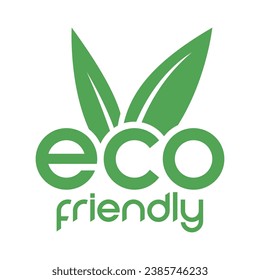 Eco Friendly Green Text Logo with V Shaped Leaves on a White Background
