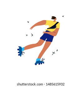 Eco friendly green transport conception. Isolated flat vector illustration. Active young  guy rollerblading. Modern urban lifestyle.