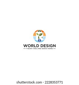 Eco friendly growth logo design with plant and letter r in circular globe shape