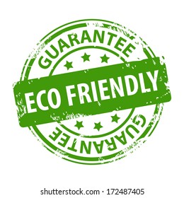 ECO Friendly guarantee green rubber stamp symbol or icon isolated on white background. Vector illustration