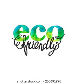 ECO friendly hand drawn watercolor logo--model for design of gift packs, patterns fabric, wallpaper, web sites, etc.