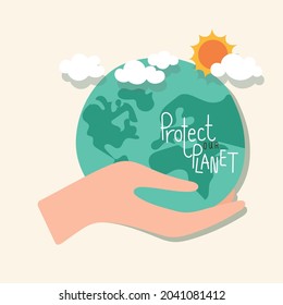 ECO FRIENDLY. Hand hold Green Earth. Vector illustration