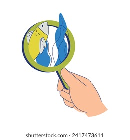 Eco Friendly with Hand Hold Magnifier with Ocean Scene Vector Illustration