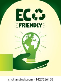 eco friendly hand holding light bulb save nature vector illustration