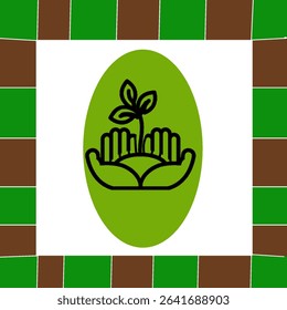 Eco friendly hand icon design featuring plant and caring gesture. Ecological Green Plant Pictogram. Eco Friendly Farming Empowerment Symbol. Editable Stroke. Isolated Vector Illustration.