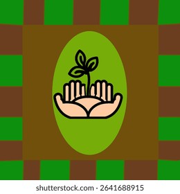 Eco friendly hand icon design featuring plant and caring gesture. Ecological Green Plant Pictogram. Eco Friendly Farming Empowerment Symbol. Editable Stroke. Isolated Vector Illustration.
