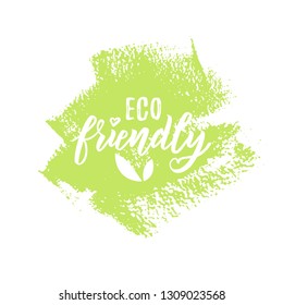 ECO friendly hand lettering text for logo or label. Element for design menu restaurant or café. Typography vector illustration.