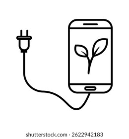 Eco friendly handphone icon. Electric and environmental symbol. Isolated vector pictogram illustration.