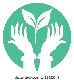 Eco friendly hands holding a plant. Flat design vector illustration.