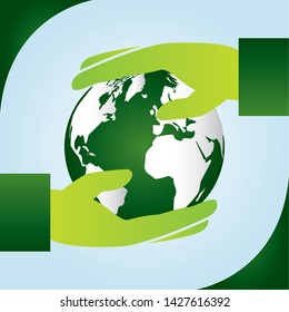 eco friendly hands holding world save nature vector illustration