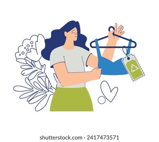 Eco Friendly with Happy Woman Character with Tank Top on Hanger Vector Illustration