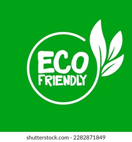 Eco friendly. Healthy natural product label logo design. Circle badge with plant leave decorating. Vector stamp.