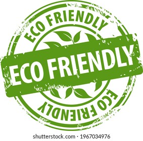 Eco Friendly healthy product green round rubber stamp icon. Eco Friendly 100 percent natural organic production stamp.