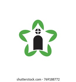 Eco friendly home logo,Flower with door and window logo design vector