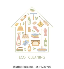 Eco friendly house cleaning Background. Sustainable green cleaning with natural organic products and reusable tools. Promoting healthy, sustainable living concept