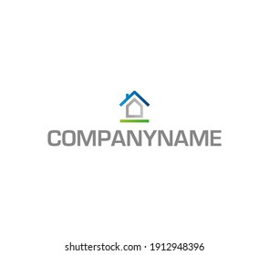 Casa de ambiente agradable en gris, azul y verde. Logo listo