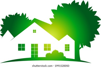 Eco friendly house and green trees, symbol of housing construction