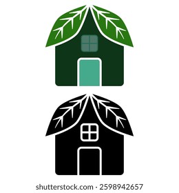 eco friendly house icon leaf house icon, simple flat style, illustration, logo sign symbol pictogram template, for ui or ux isolated on white for mobile app, editable