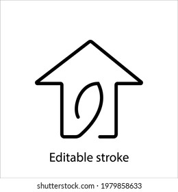 Eco friendly house outline icon. Customizable linear contour symbol. Editable stroke. Isolated vector stock illustration