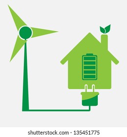 eco friendly house rechargeable from windmill vector icon