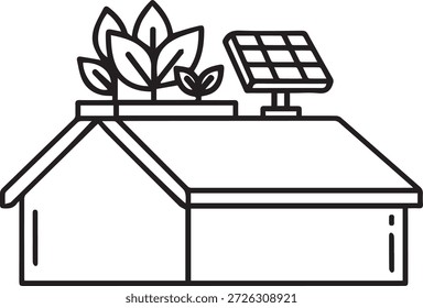 Casa respetuosa del medio ambiente con el panel solar y el icono verde del techo