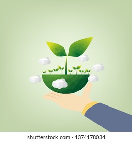 Eco friendly for human and save the earth with green leaf.