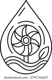 Eco friendly hydro power energy icon with environment sustainable renewable technology illustration conservation electricity generation resource environmentally friendly powerplant