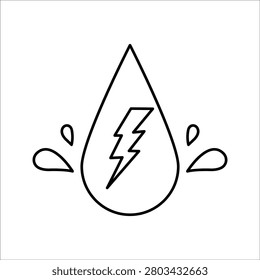 Eco friendly hydro power energy icon combining water tear drop and electrical spark isolated on white background