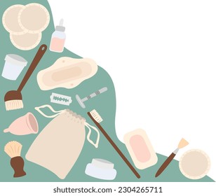 Eco friendly hygiene products background. Zero waste beauty
