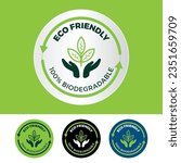Eco Friendly Icon, 100% Biodegradeable, 100% Compostable, Eco Icon, pictogram, Symbol, sign, log, badge, emble, isolated graphic vector, flat illustration, Icon For packaing, environment friendly. 