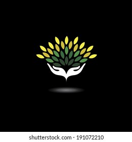 eco friendly icon with girls hands and green leaves - concept vector. The graphic illustration also represents nature protection, ecology, environment conservation, spa, etc