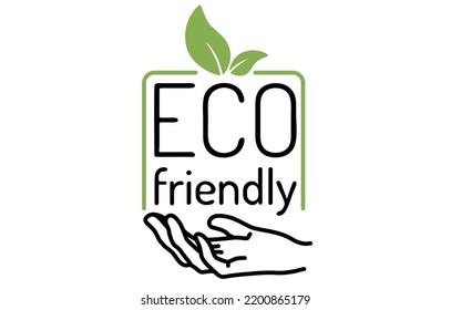 Eco friendly icon green leaves. Hand holding eco friendly sign. Healthy natural product label logo design. 