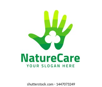 eco friendly icon with hands and green leaves - concept vector. The graphic illustration also represents nature protection, ecology, environment conservation, health.