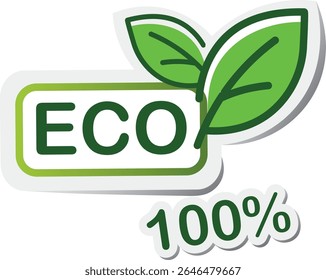eco friendly icon. Organic natural food label. Ecological food coupon. 100% natural, bio, vegan, green, icon, logo, badge, sticker, emblem, symbol, line, flat vector, isolated illustration.