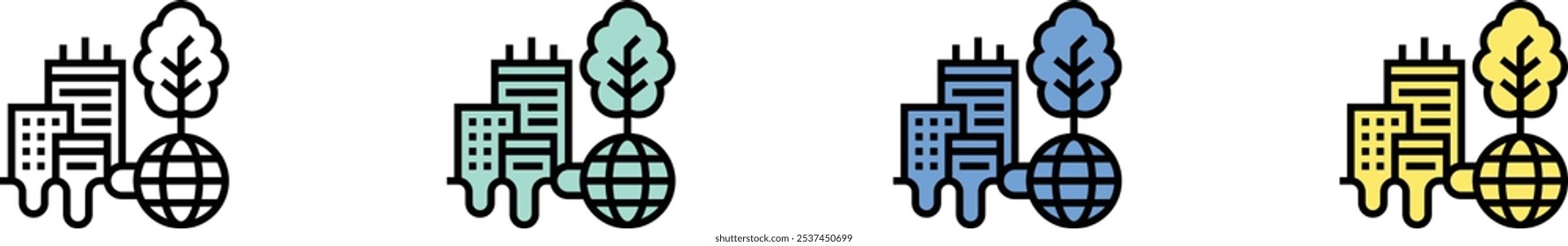 eco friendly icon. Outline, Green, Blue and Yellow Style Design Isolated On White Background