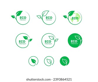 Icono Eco Friendly puesto en círculo. logotipo de vector ecología de hoja verde