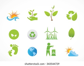 Eco friendly icon set in green