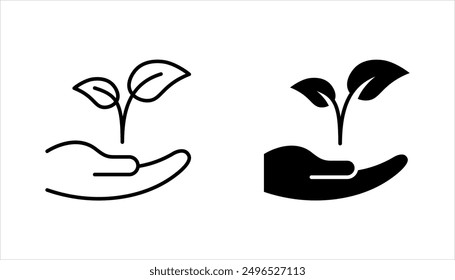Eco friendly  icon set. hand plant. Linear ecology icons. Environmental sustainability simple symbol. vector illustration on white background.