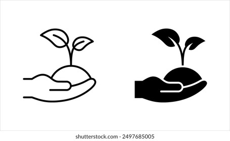 Conjunto de iconos ecológicos. planta de mano. Iconos de ecología lineal. Símbolo simple de sostenibilidad ambiental. Ilustración vectorial sobre fondo blanco.