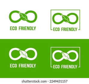 Eco Friendly Symbole. Öko-freundliche Ikone mit endloser Form. Ökologische Lebensmitteletiketten. Vektorgrafik