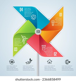 umweltfreundliche Infografiken und Dekorationsidee, Grafik der bunten Papierturbine als ökologischer Hintergrund