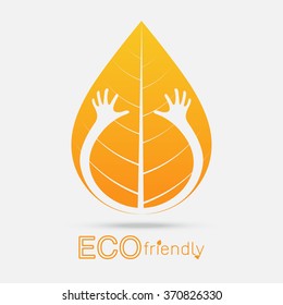 Eco friendly. isolate hand hug leaf concept on white background. Vector illustration. 