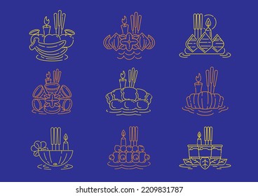 eco friendly Kratong make line illustration with many material that care of environment for Loy Krathong Festival to repect for goddess of water.