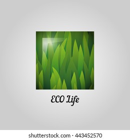 Eco friendly label. Green geometric element with grass and gradient. Healthy organic product design elements.