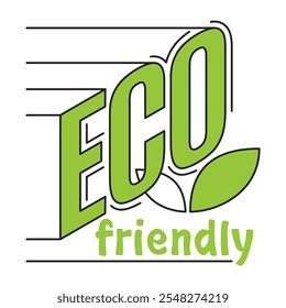 Eco friendly label. Healthy natural product emblem design. Abstract outline isometric style