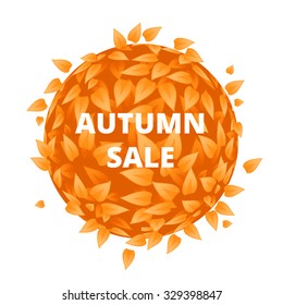 Eco Friendly label. Yellow leaves vector. Orange leaves with sale font. Sale banner with leaves. Autumn sale label with Eco background. Discount background with circle shape leaves
