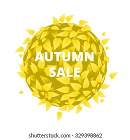 Eco Friendly label. Yellow leaves vector. Yellow leaves with sale font. Sale banner with leaves. Sale, grass, Eco friendly label. Cosmetics discount background