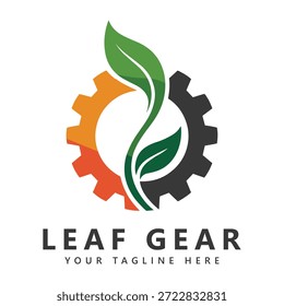 eco friendly leaf and gear logo Vector design